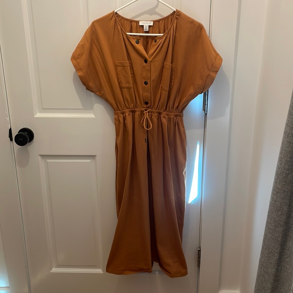Topshop Solid Orange Short Dolman Sleeve Waist-tied Midi Dress 12